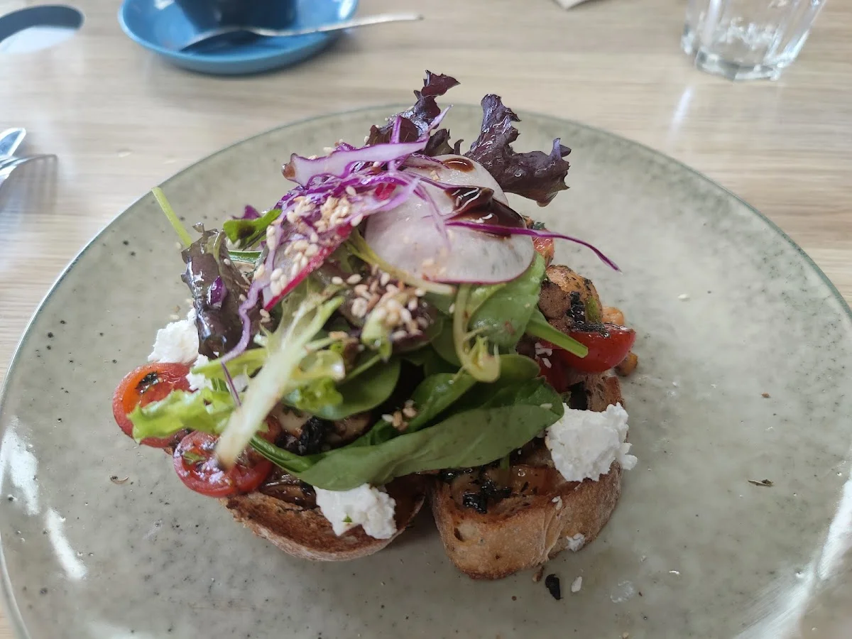 Fresh brunch plate served on sourdough